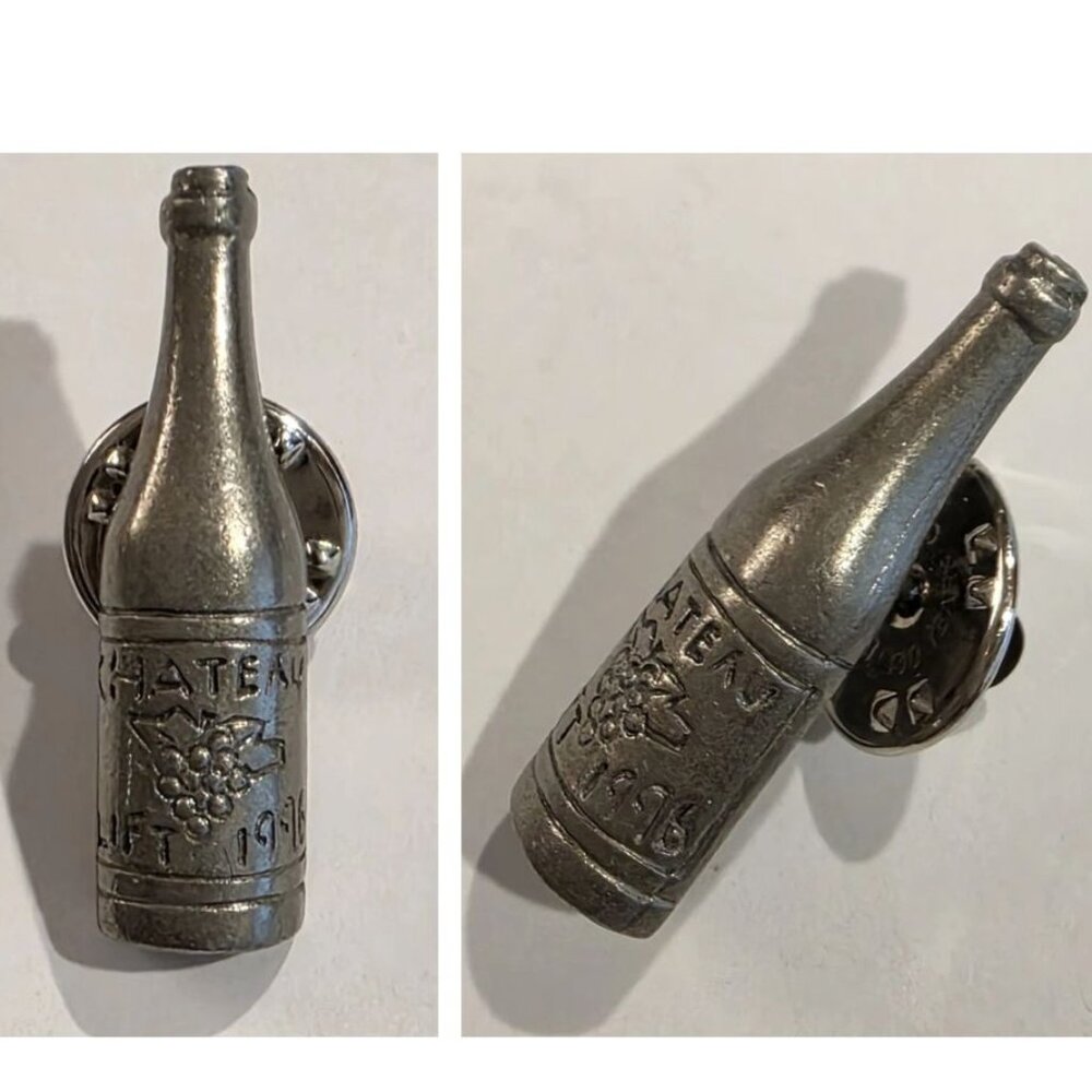 VINTAGE JIM CLIFT Pewter Lapel Tie Tac Pin CHATEAU WINE BOTTLE 1" DATED 1996